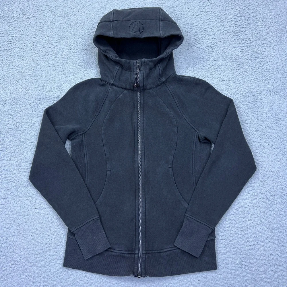 Lululemon Scuba Hoodie Full Zip Sweater Classic Cotton Fleece Black Sz 6 W4AP7S*